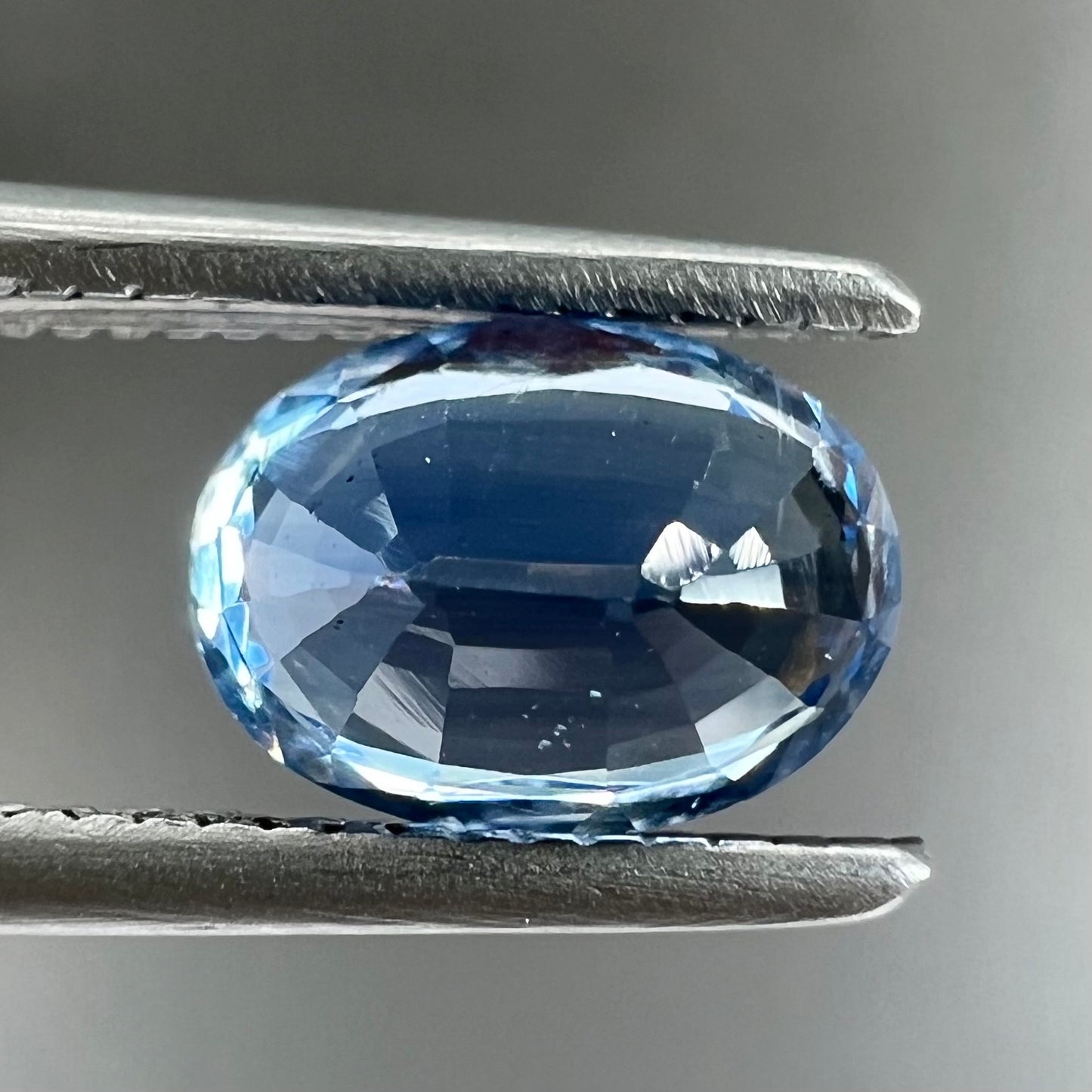 A loose, faceted oval cut blue kyanite gemstone.