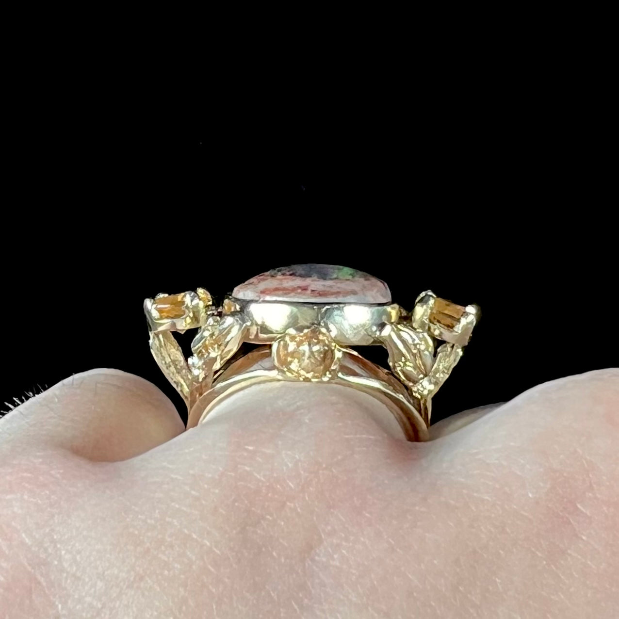 Melyza | Estate Cantera Fire Opal Solitaire Ring in 10kt Gold