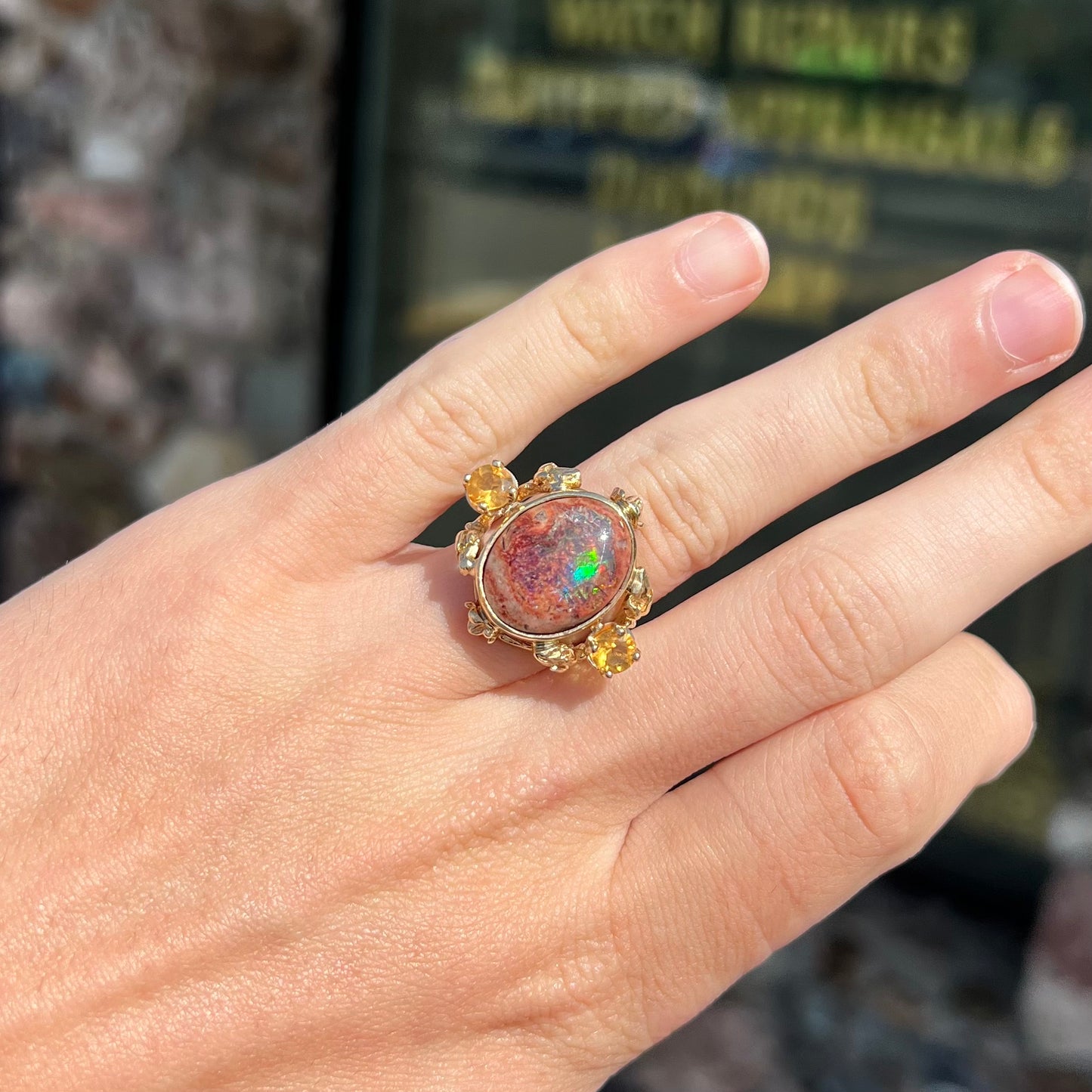 Melyza | Estate Cantera Fire Opal Solitaire Ring in 10kt Gold
