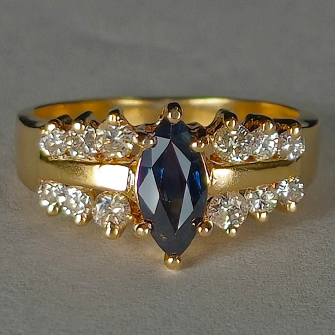 14kt | Marquise Cut Sapphire and Diamond Ring