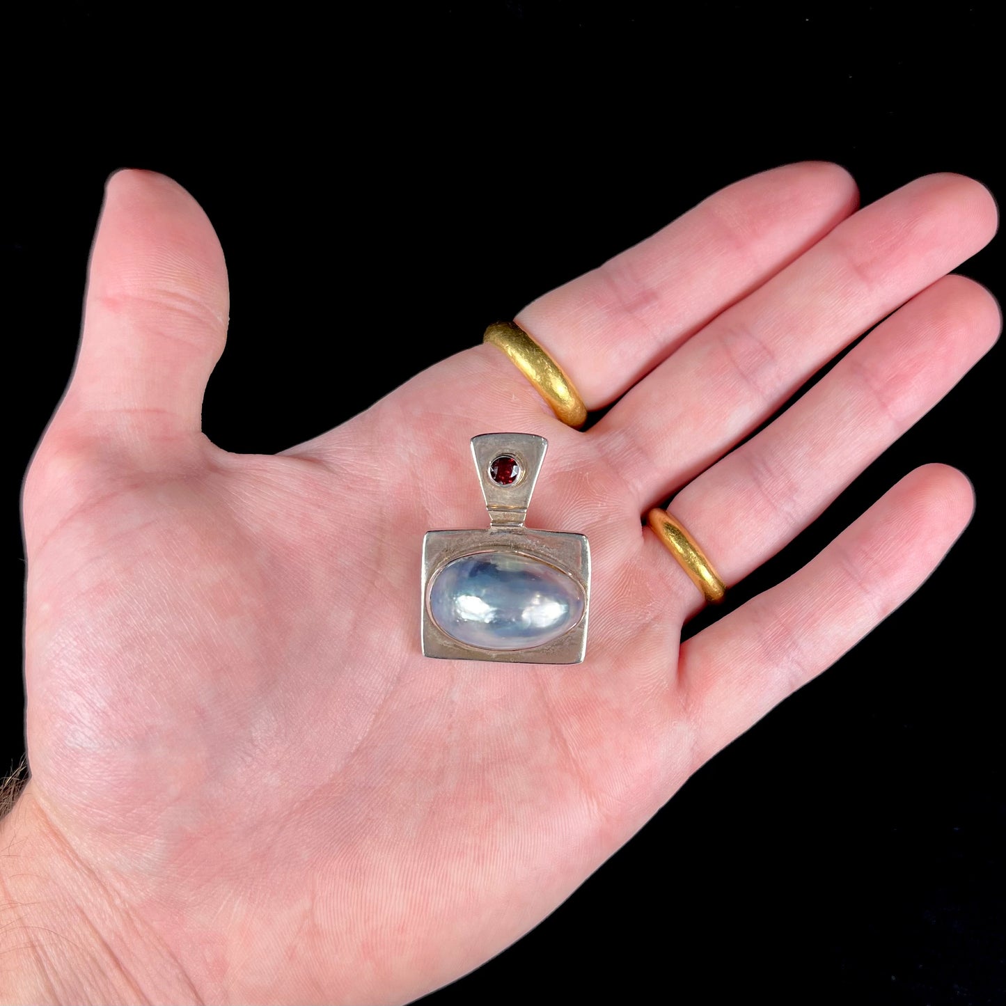Black Mabe Pearl & Garnet Pendant | Estate