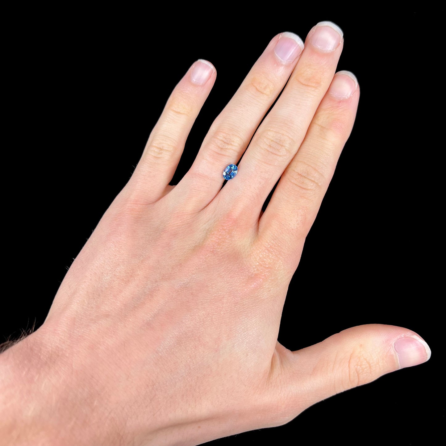 A loose, faceted oval cut blue kyanite gemstone.