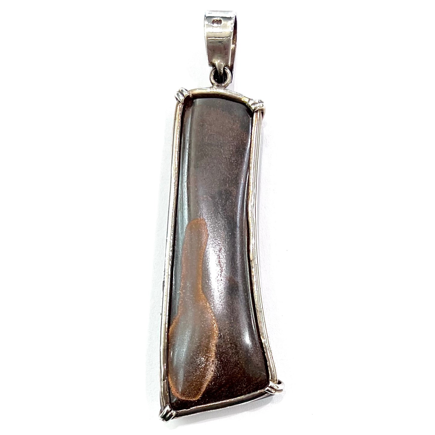 A men's sterling silver pendant set with a natural boulder opal from Quilpie, Australia.