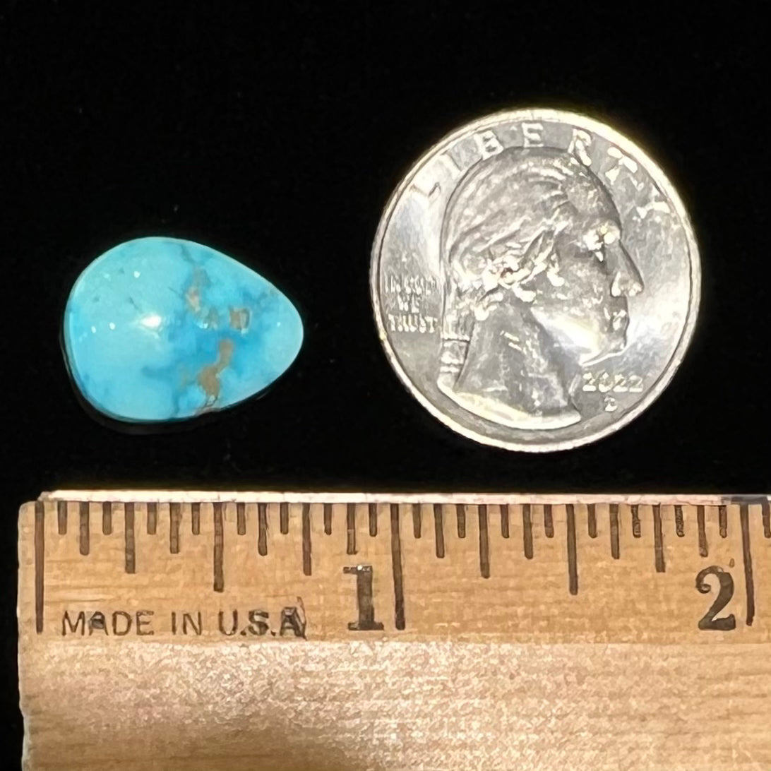 A loose, drop shaped, cabochon cut Sleeping Beauty turquoise stone.