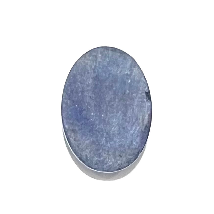 A loose, oval cabochon cut lapis lazuli stone from Blue Mountain, Afghanistan.