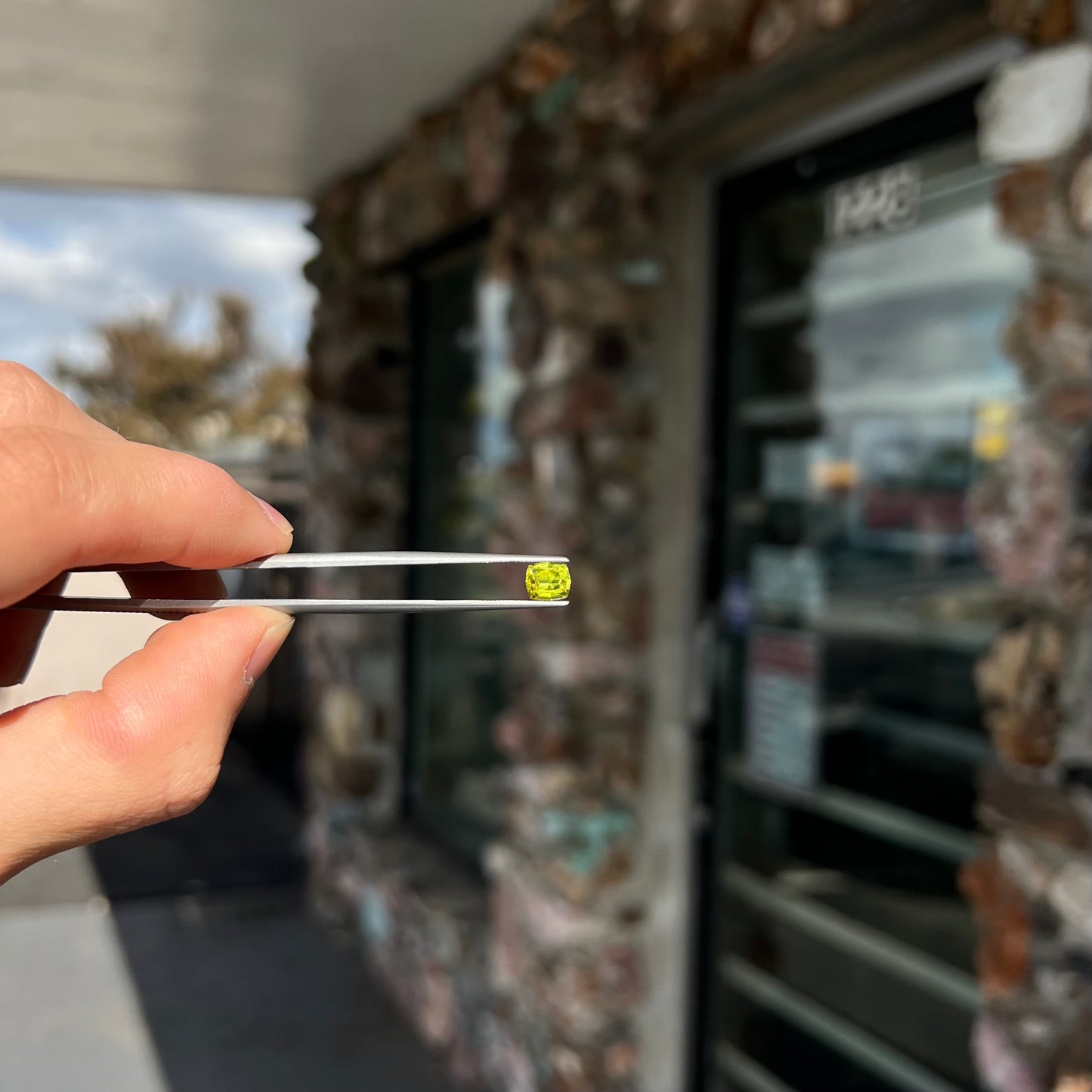 A loose, modified cushion cut greenish yellow chrysoberyl gemstone.