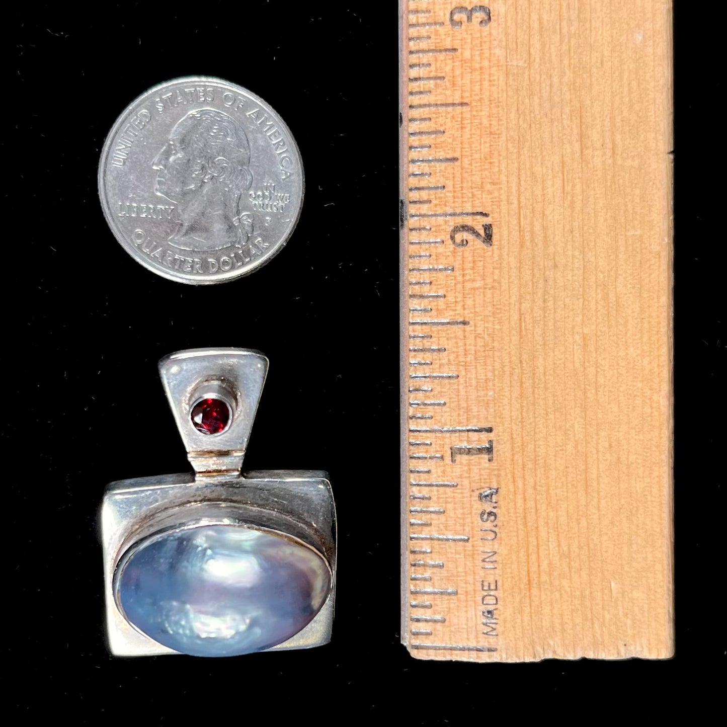 Black Mabe Pearl & Garnet Pendant | Estate