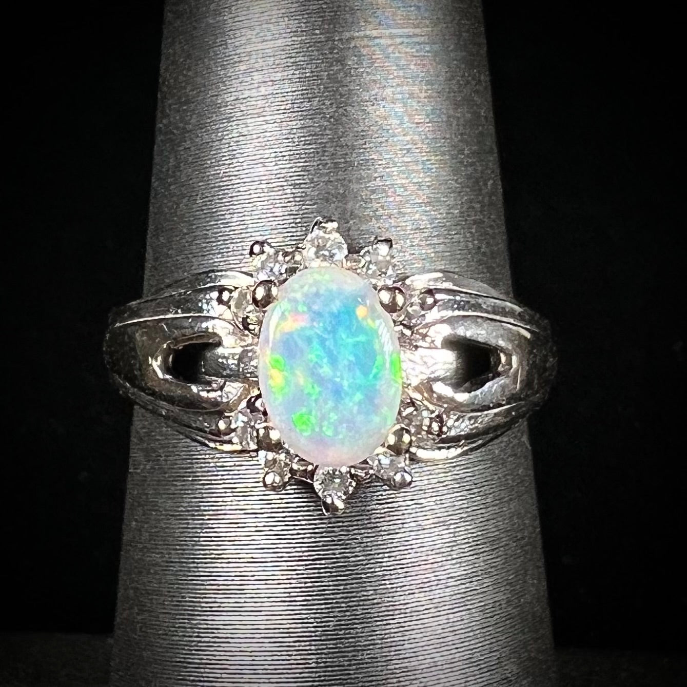 Estate Crystal Opal Diamond Ring in 14kt White Gold Burton's