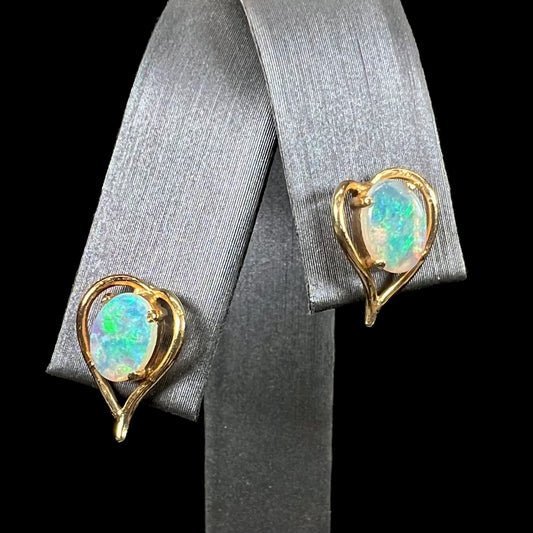 Life & Love | Crystal Opal Stud Heart Earrings in 14kt Gold
