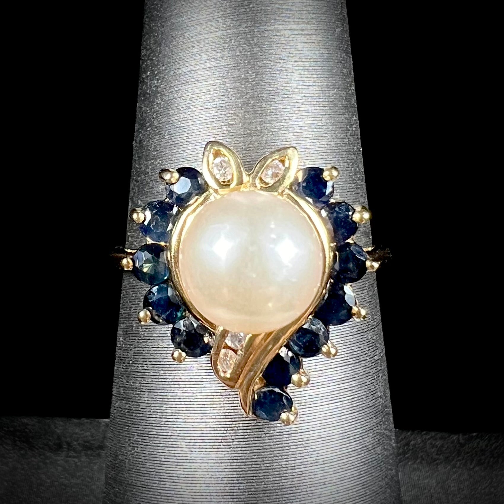 Gold Pearl Heart Ring with Sapphire Diamond Accents Burton's