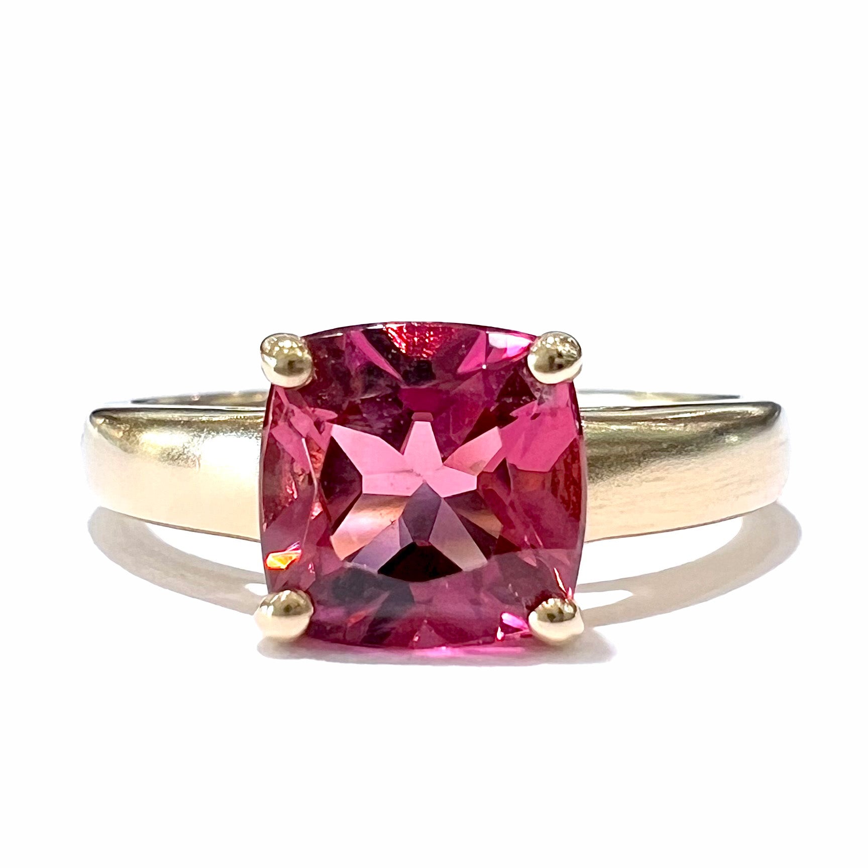 Pink Tourmaline Cushion Cut Solitaire Ring in 14kt Gold Burton's