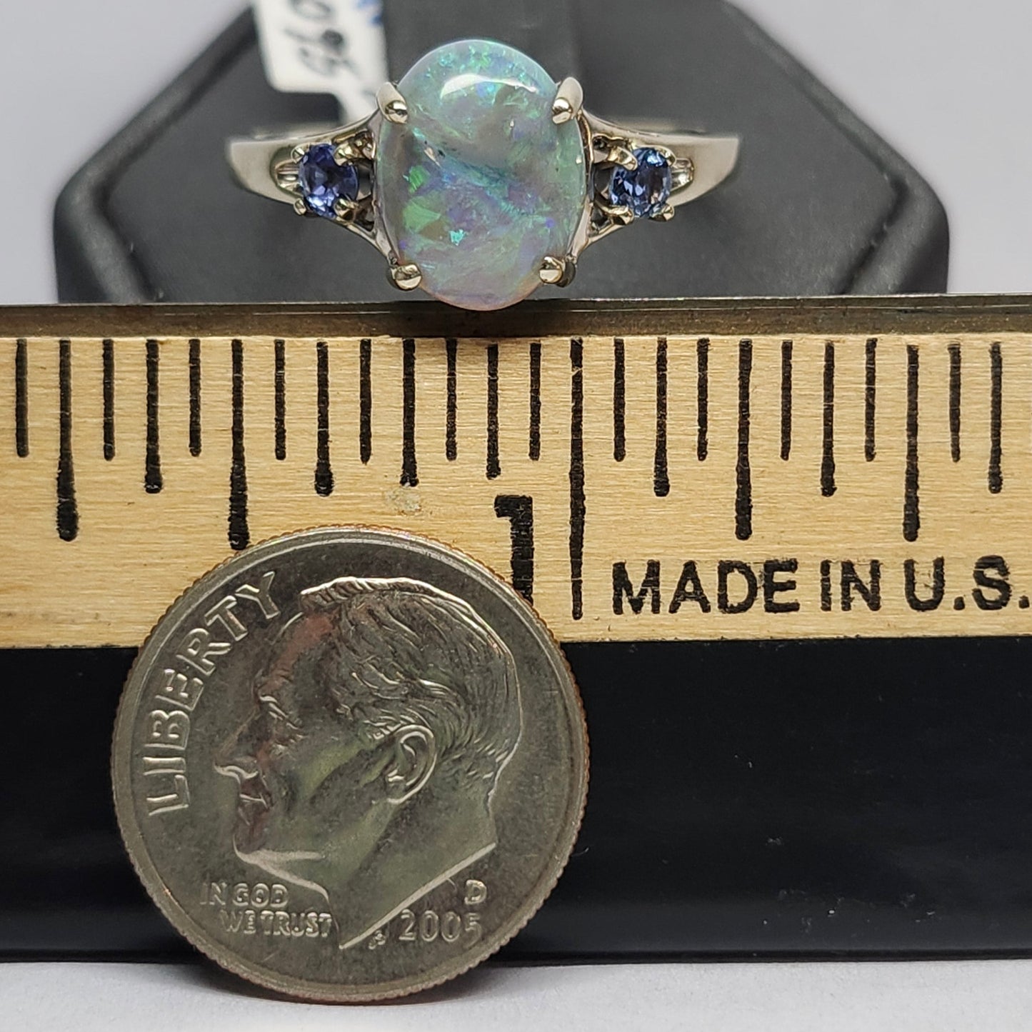 Raven | Lightning Ridge Opal & Purple Sapphire Ring | 14kt White Gold
