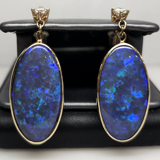 Midnight Fire | Lightning Ridge Black Crystal Opal Dangle Earrings | 14kt Gold