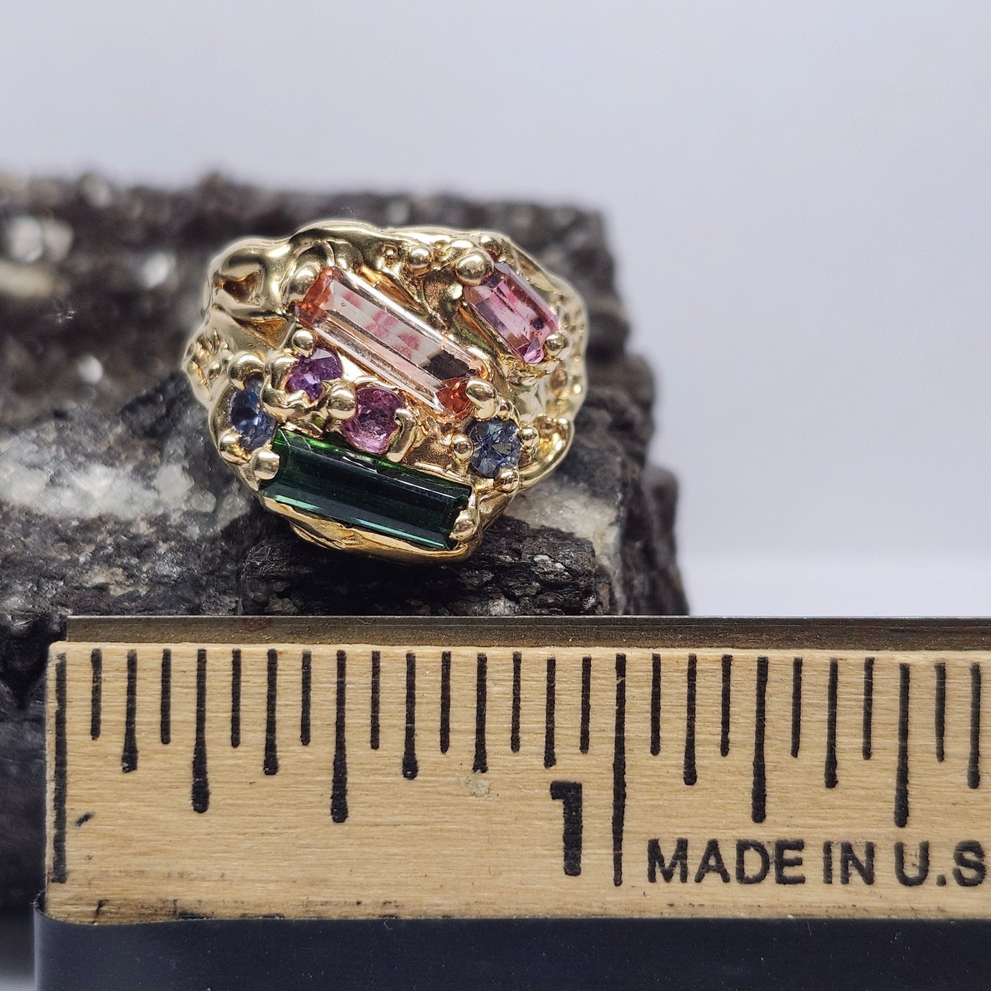 Tourmaline Trio & Spinel Custom Ring | 14kt Yellow Gold