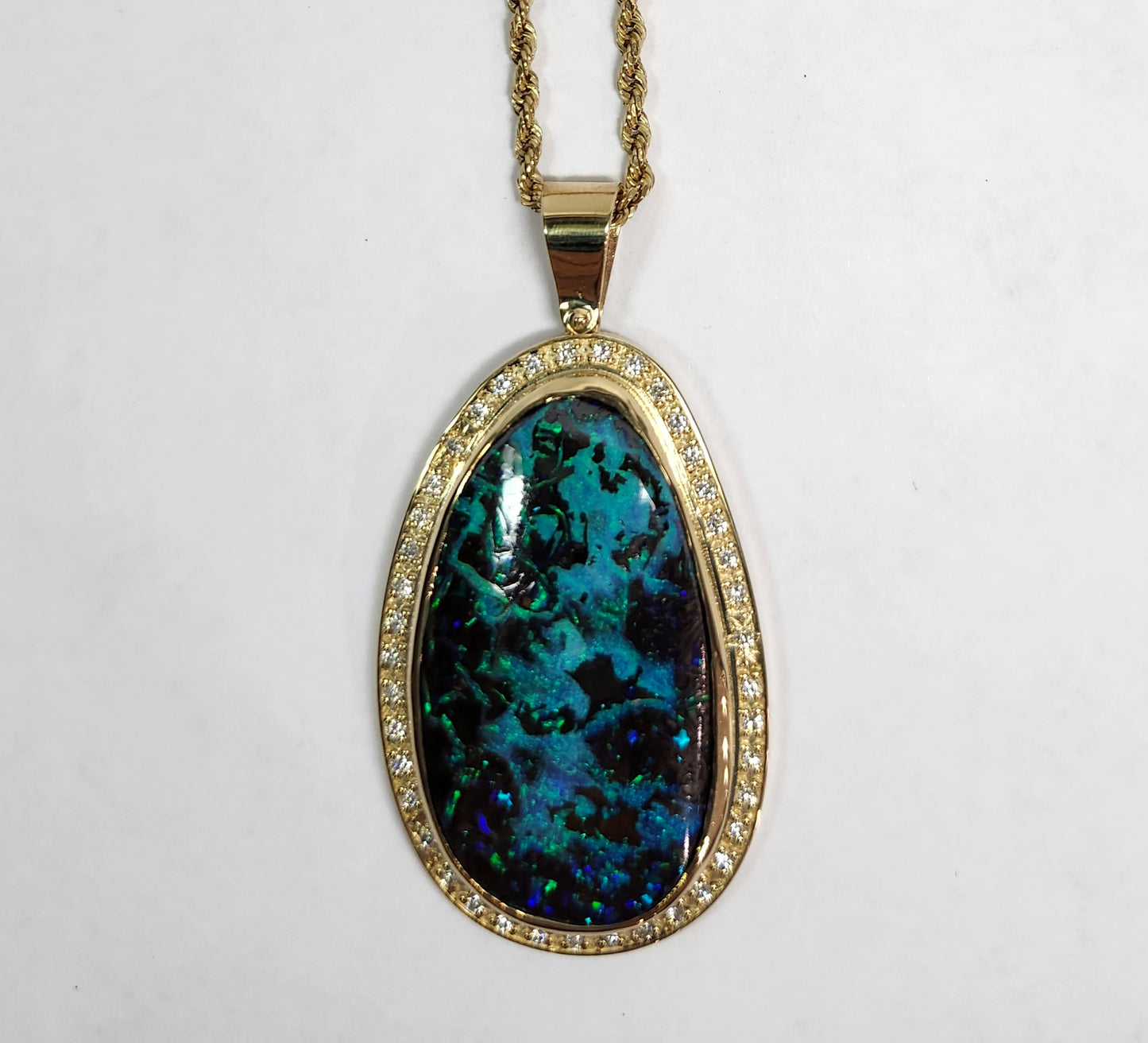 Neptune's Sea | Australian Boulder Opal and Diamond Pendant | 14kt