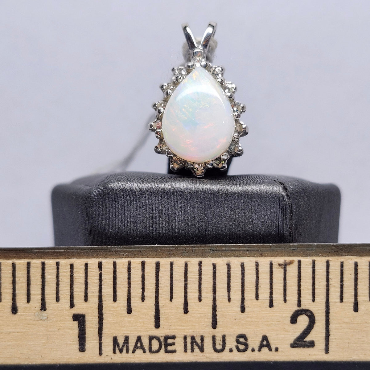 Brenna | Australian Coober Pedy Opal and Diamond Pendant | 14kt White Gold