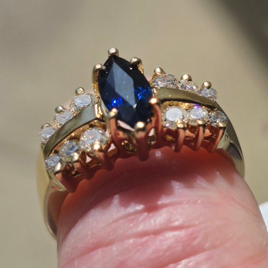 14kt | Marquise Cut Sapphire and Diamond Ring