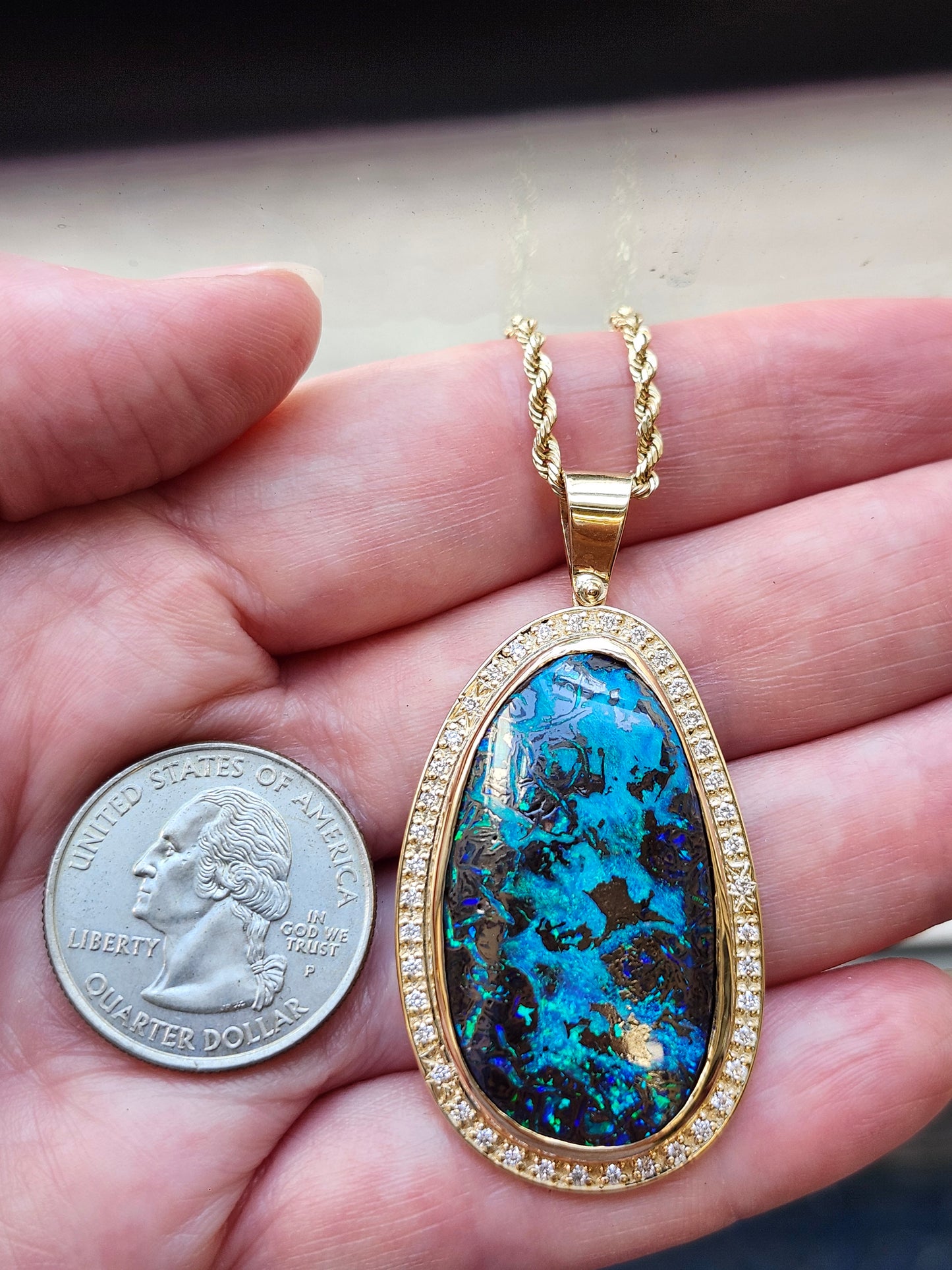 Neptune's Sea | Australian Boulder Opal and Diamond Pendant | 14kt