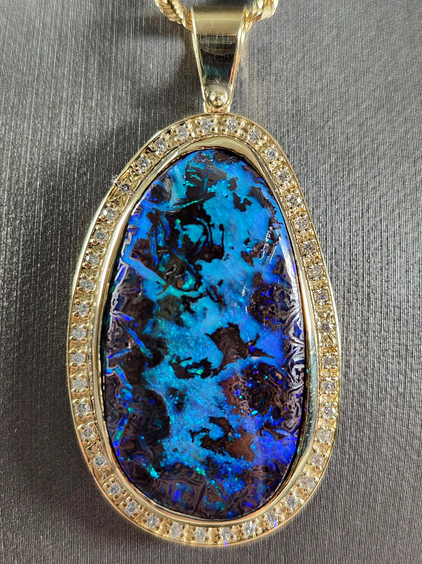 Neptune's Sea | Australian Boulder Opal and Diamond Pendant | 14kt
