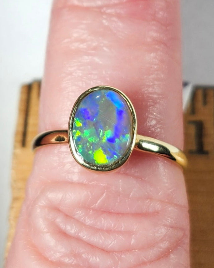 Sola | Australian Black Crystal Opal Ring | 14kt Yellow Gold