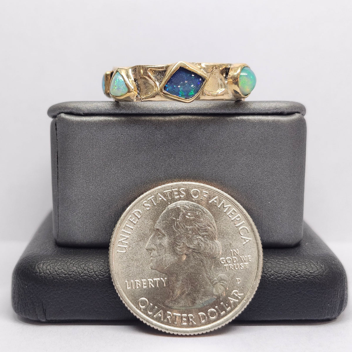 Quint | Australian Black and Semi-Black Opal Multi-Stone Band | Custom | 14kt Yellow Gold