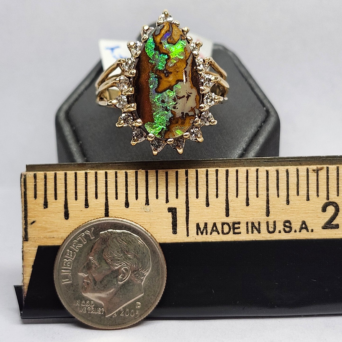Clora | 10.89ct Koroit Boulder Opal and Diamond Ring | 14kt Yellow Gold