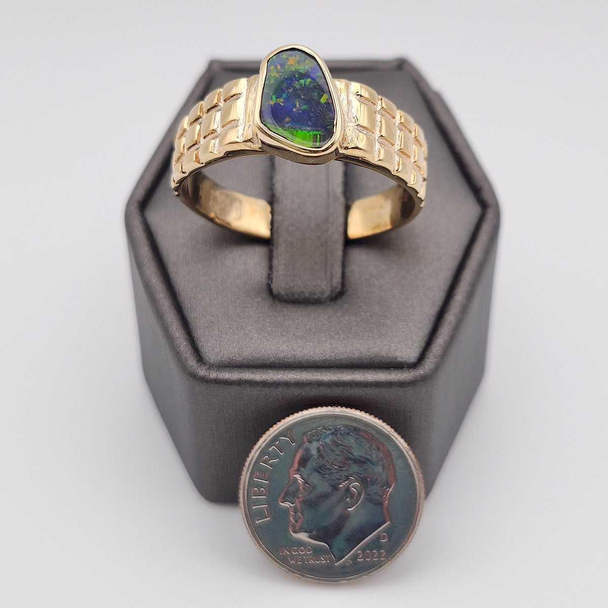 Preto | Men's 1.34ct Lightning Ridge Black Opal Ring | Custom | 14kt Yellow Gold