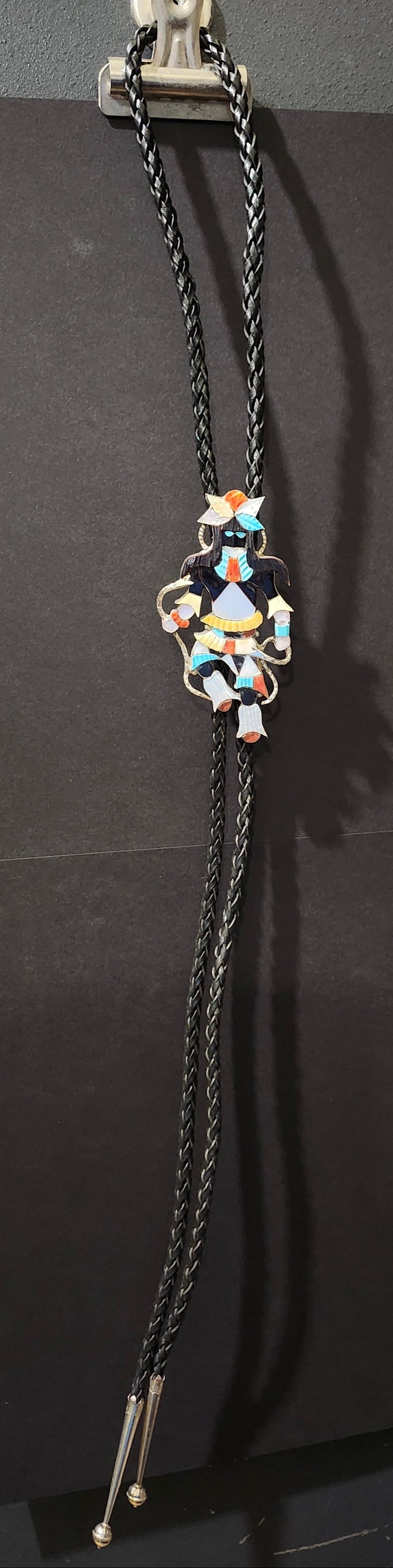 Zuni | Artist Jonathan Beyuka | Snake Dancer Inlay Bolo Tie | Sterling Silver