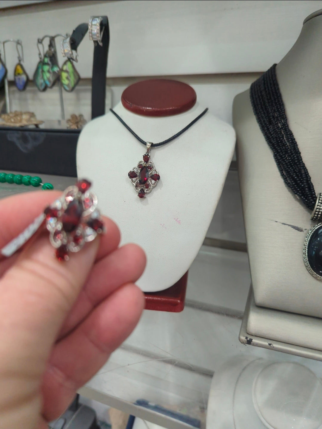 Garnet and Sapphire Pendant | Sterling Silver