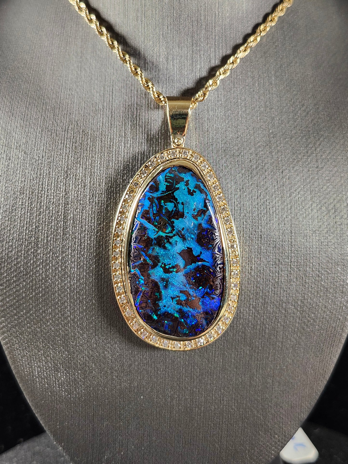 Neptune's Sea | Australian Boulder Opal and Diamond Pendant | 14kt