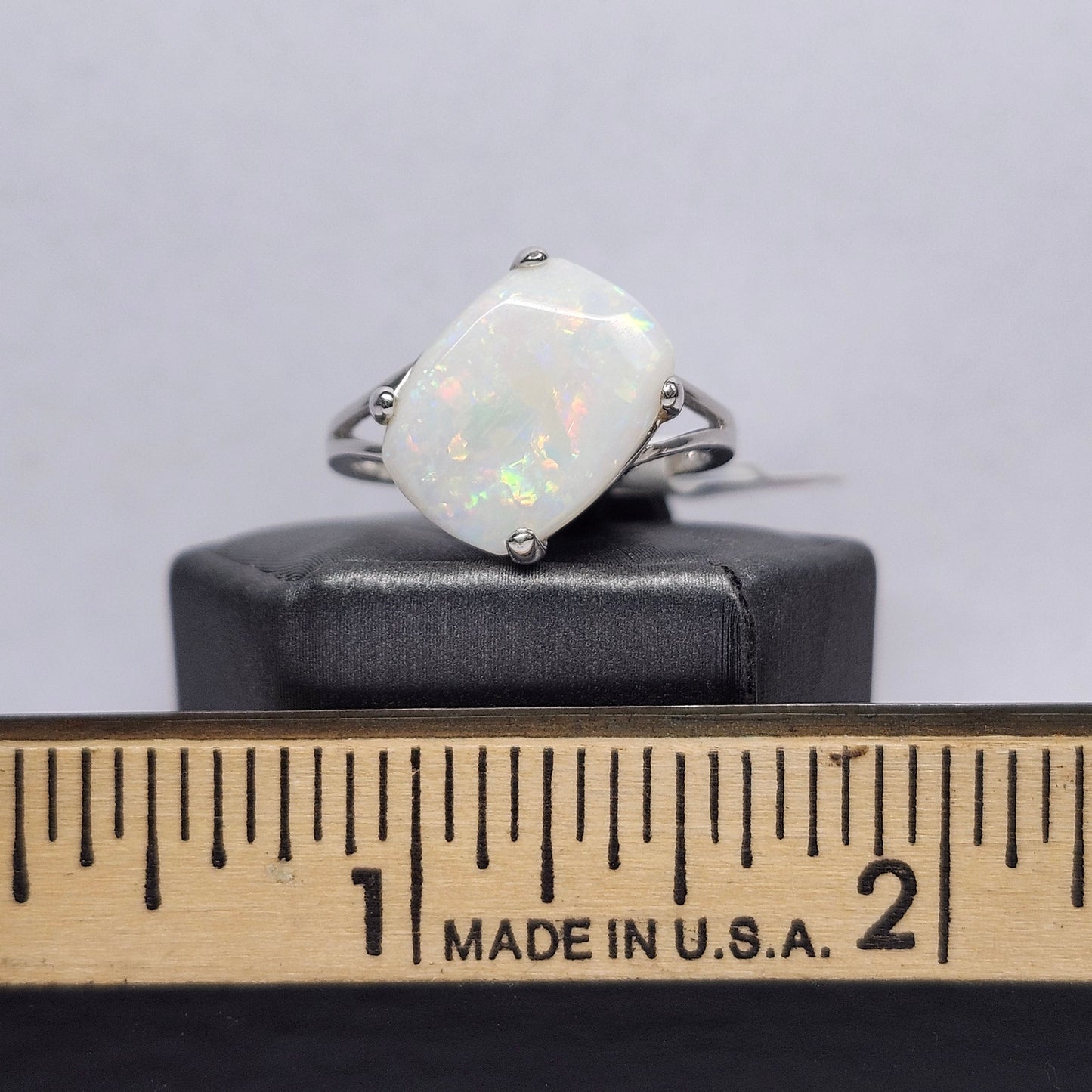 Kali | Ladies Australian White Crystal Opal Ring | Cushion Cut | 10kt White Gold