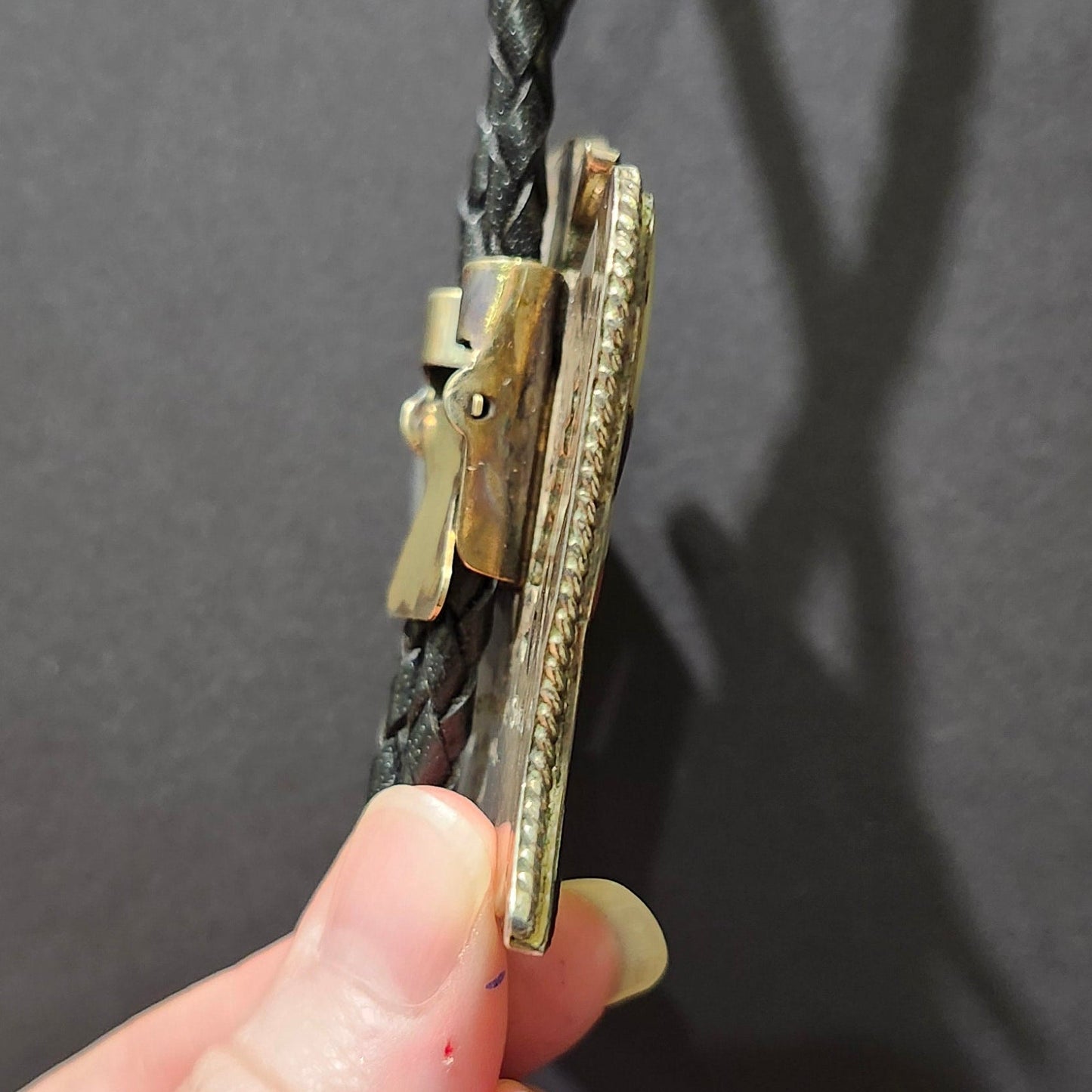 Zuni | Artist Bobby and Corraine Shack | Thunderbird Inlay Bolo Tie | Sterling Silver