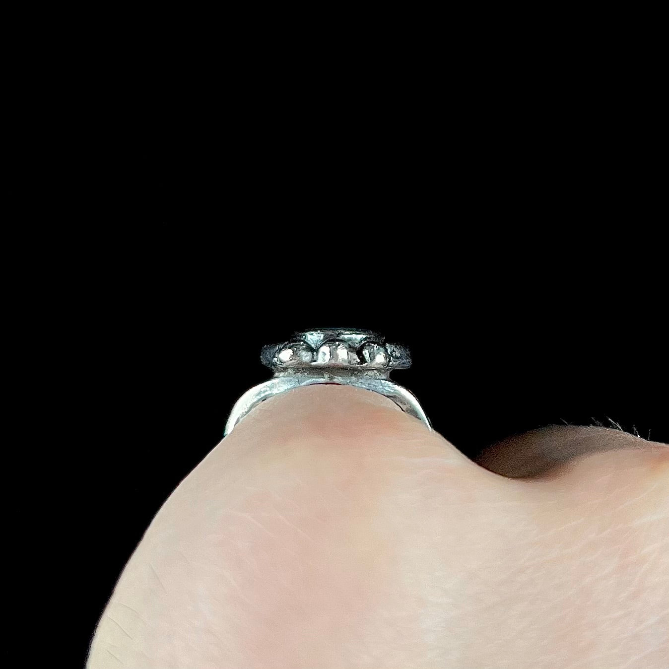 A ladies' Hopi style sterling silver turquoise ring.