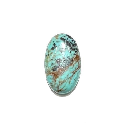 A loose, speckled, oval cabochon cut Valley Blue turquoise stone from Lander County, Nevada.