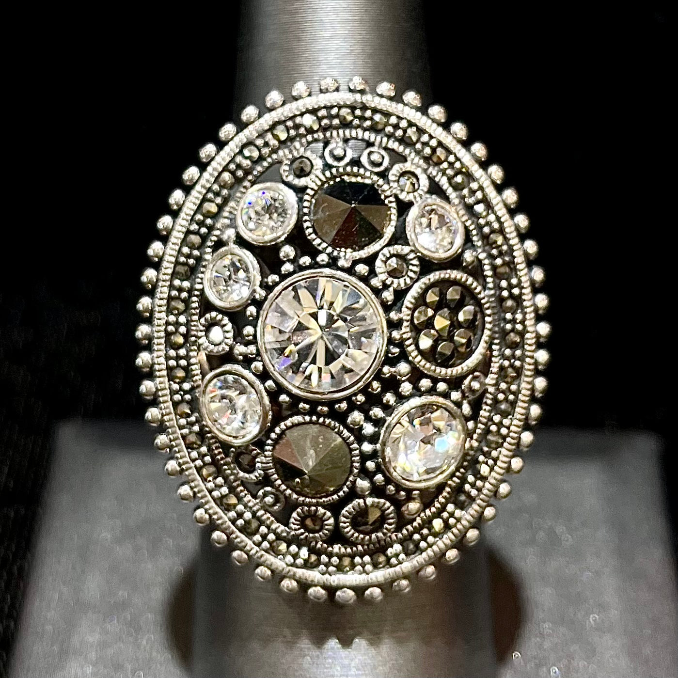 Sterling Silver Ring Gold Marcasite Ring Vintage Ring Genuine