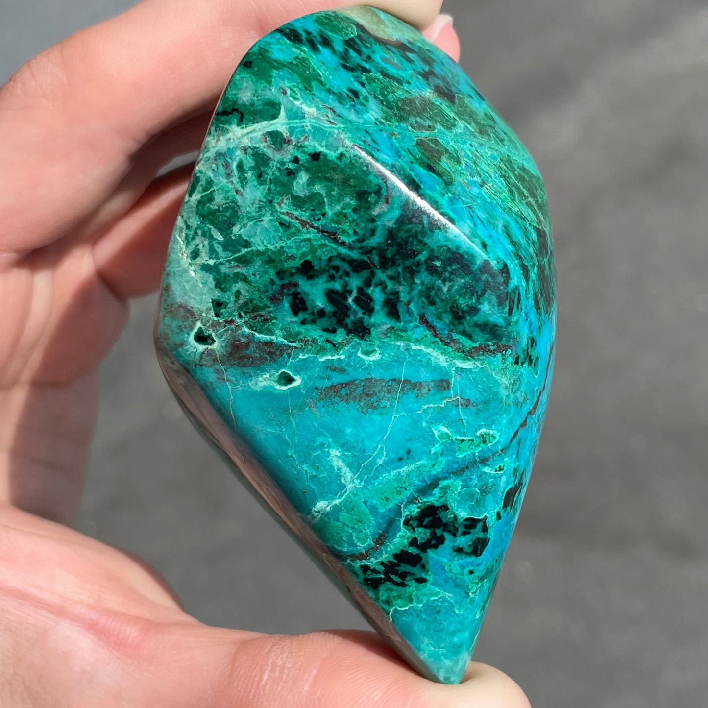 A polished Eilat Stone specimen from King Solomon's Mine, Israel.