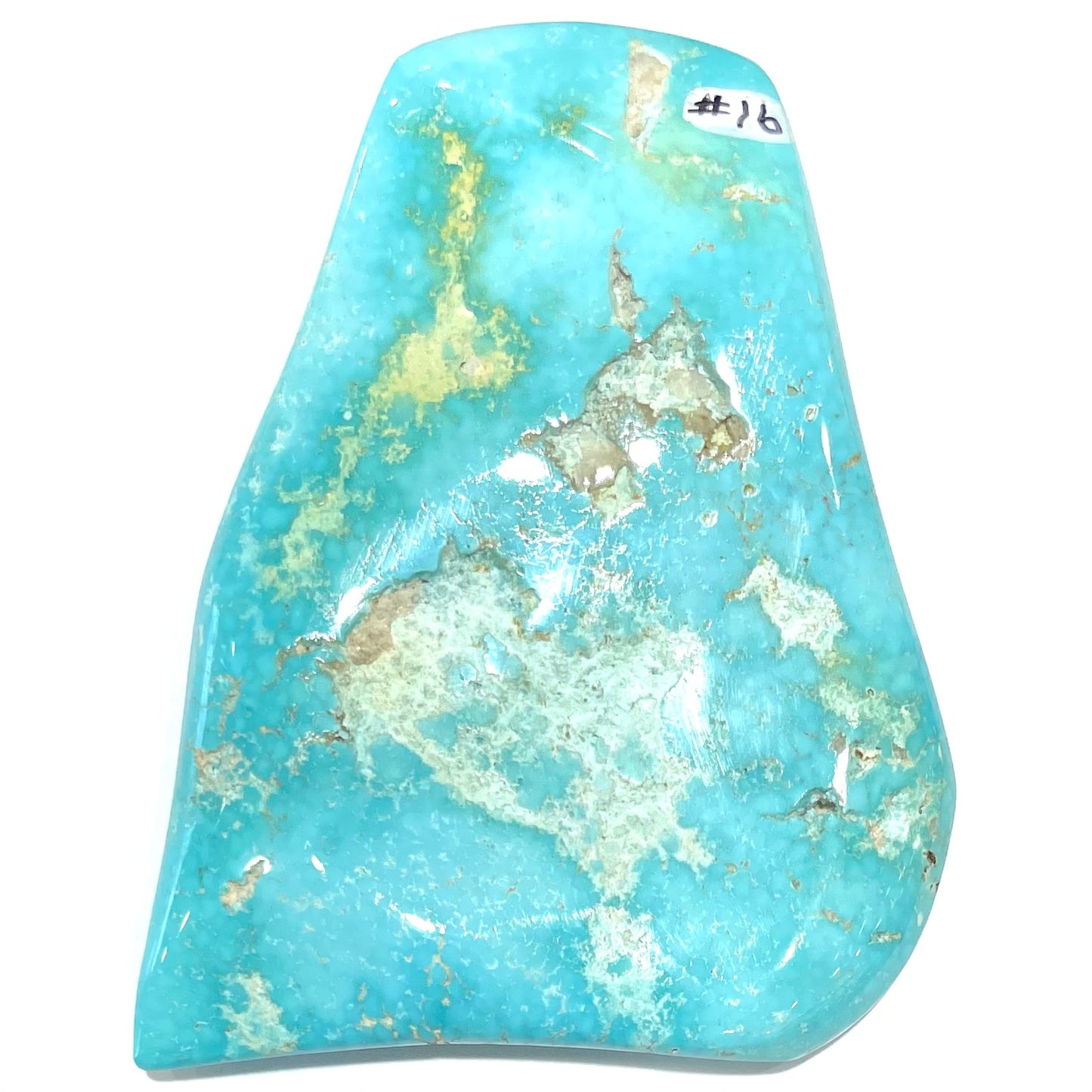 A large, polished baby blue Sleeping Beauty turquoise specimen.