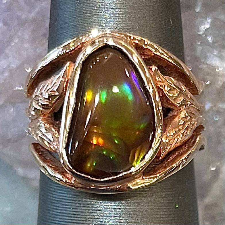 Metallic Fire Agate Solitaire Ring | 14kt