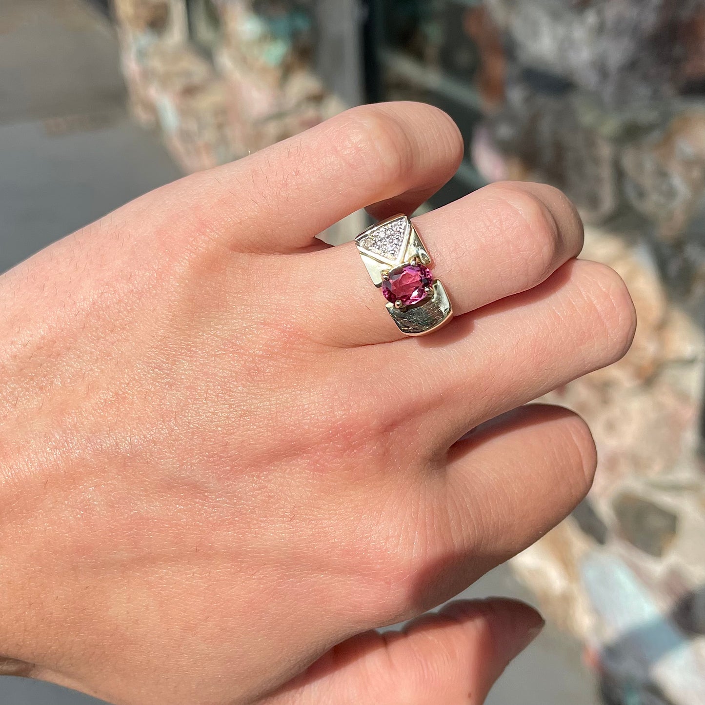 Pink Tourmaline & Diamond Ring | 14kt