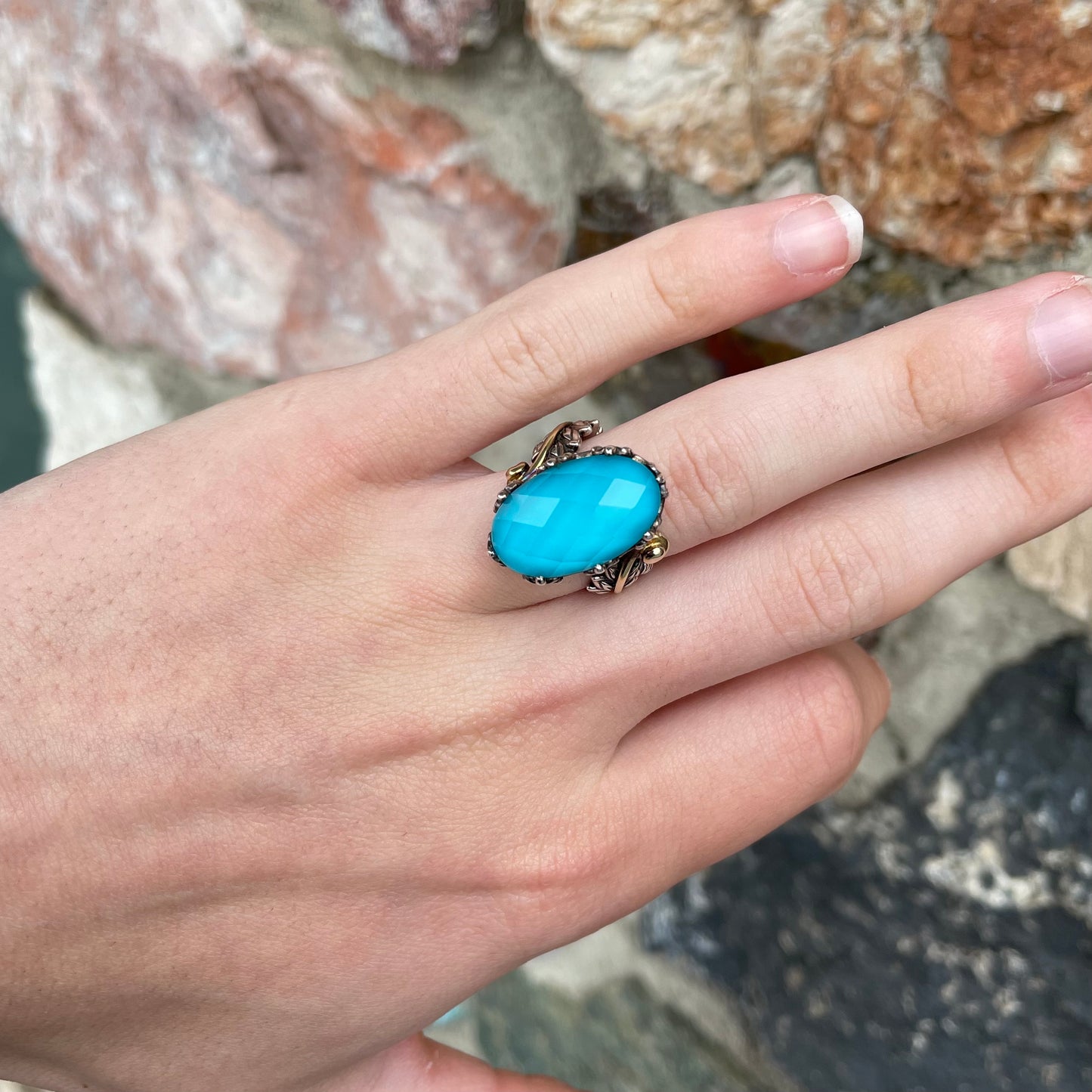 Turquoise Doublet Ring | Sterling Silver & 18kt
