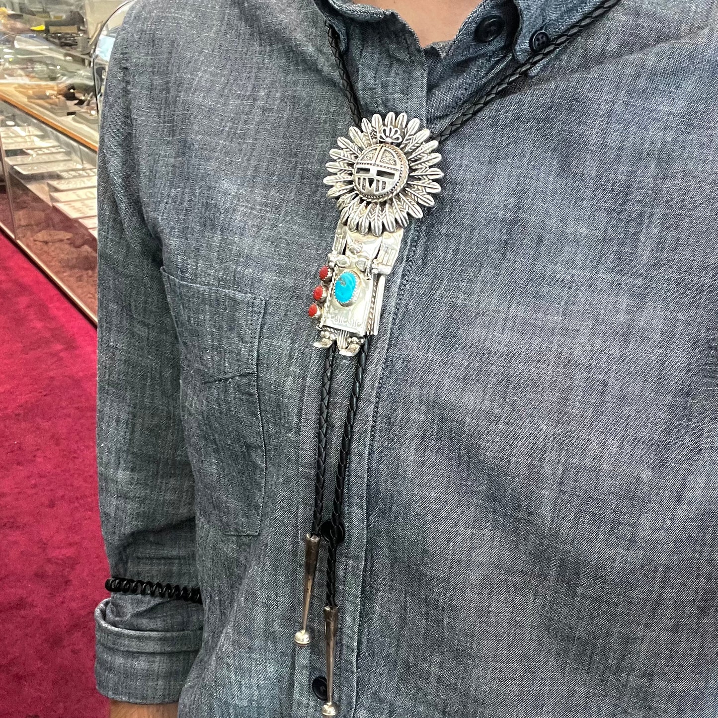 Navajo Sunface Kachina Bolo Tie | Sterling Silver | Vintage c.1960's