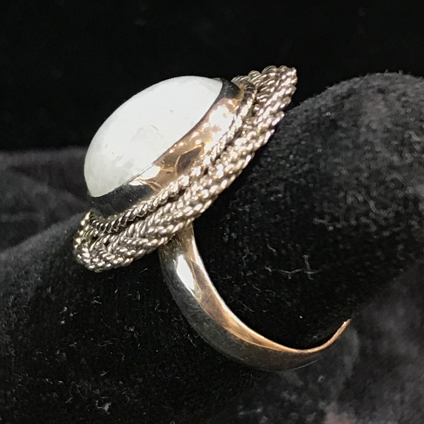 Natural Moonstone ring set in sterling silver.