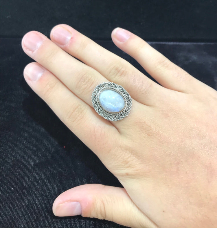 Natural Moonstone ring set in sterling silver.