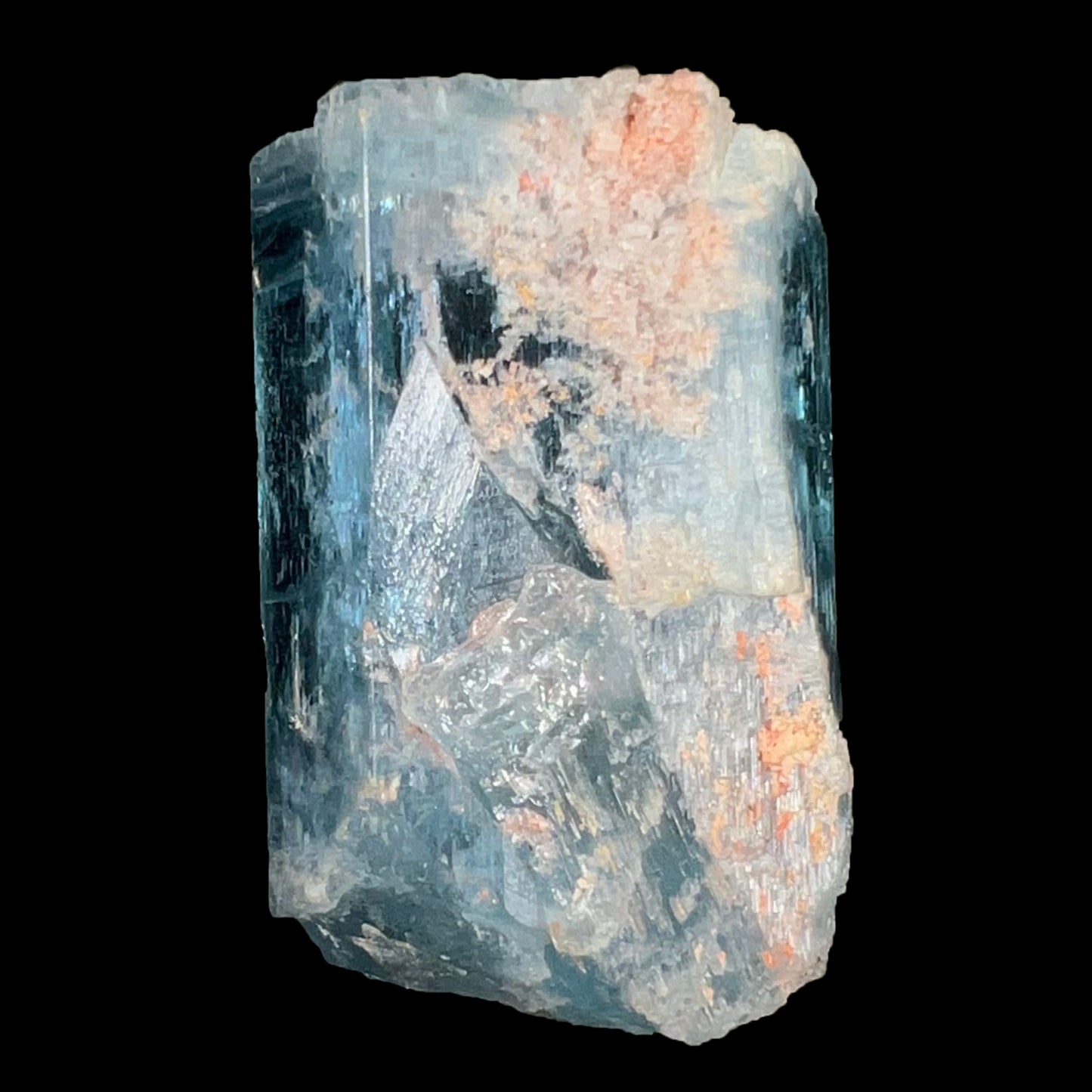 A six sided, natural blue aquamarine crystal from Vietnam.