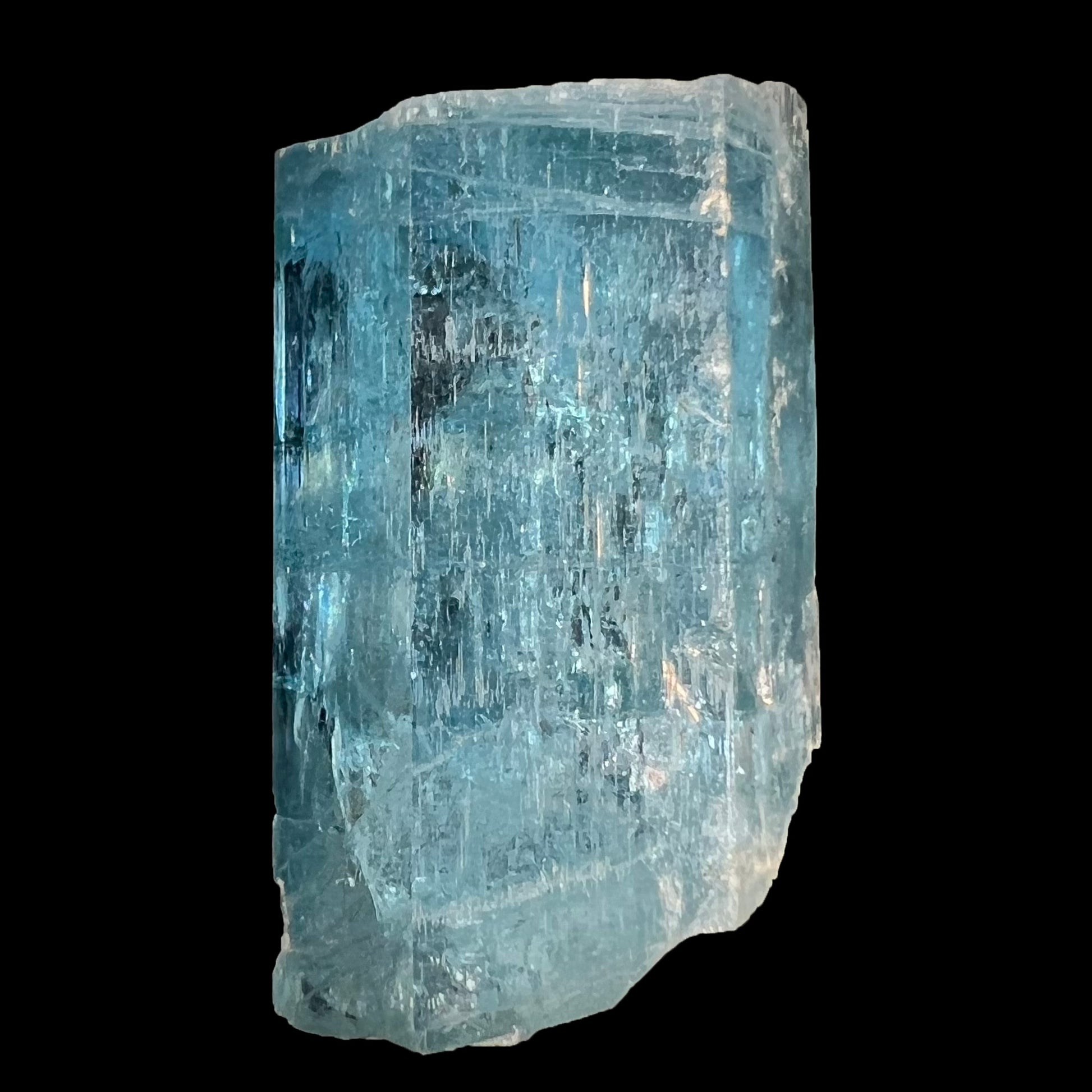 A six sided, natural blue aquamarine crystal from Vietnam.