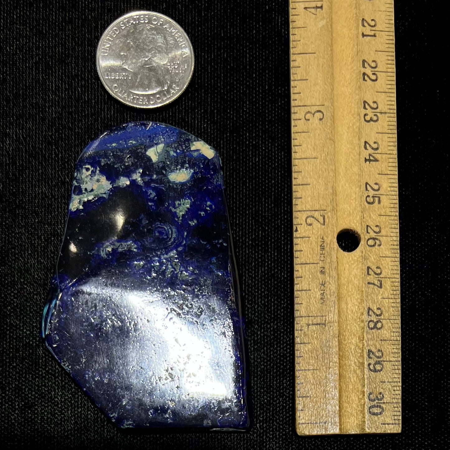 A polished piece of deep royal blue azurite.