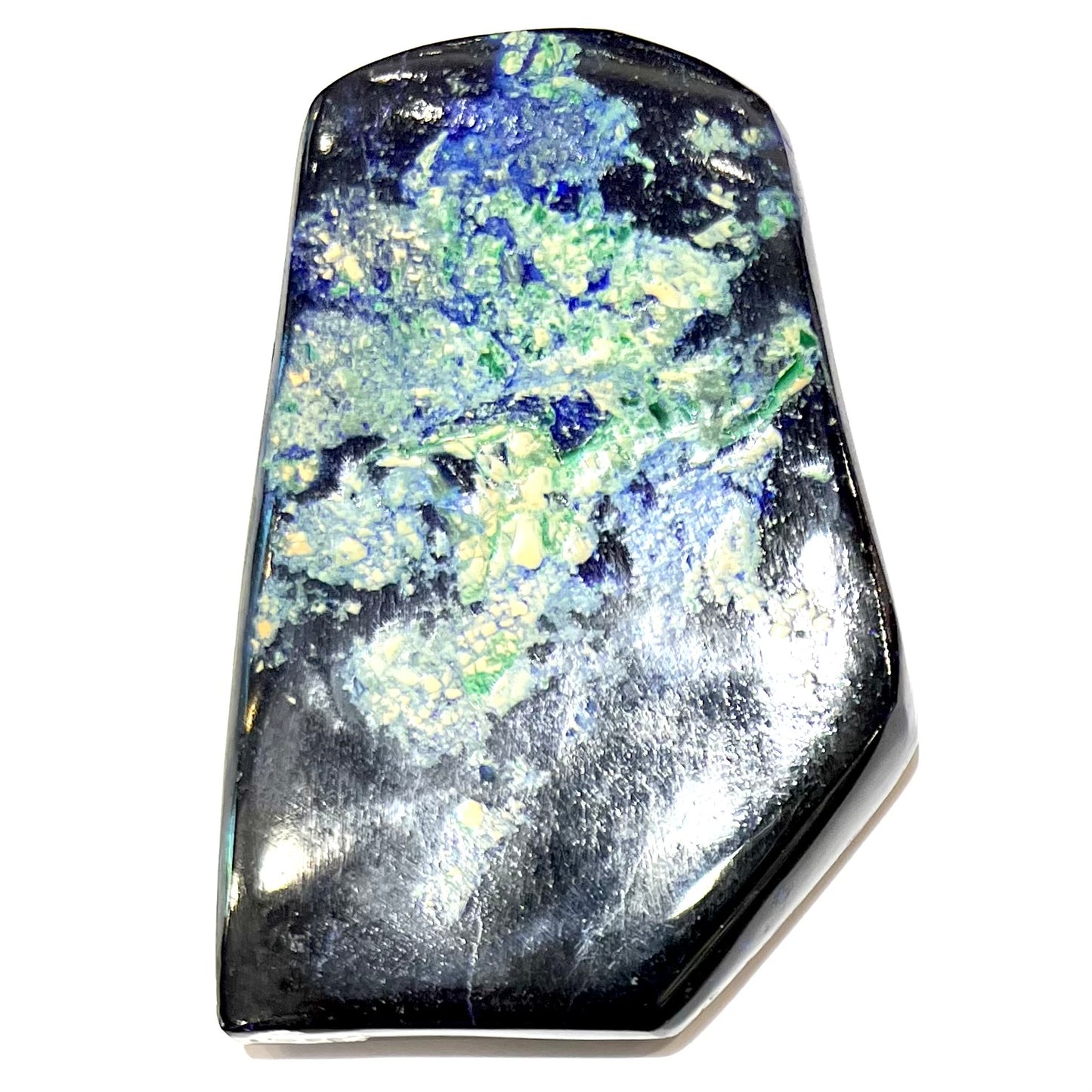 A polished piece of deep royal blue azurite.
