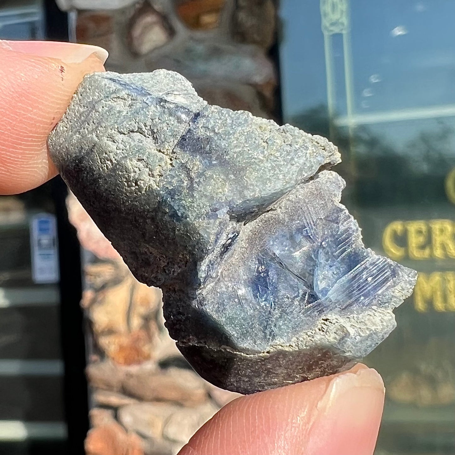 A natural blue benitoite crystal from San Benito County, California.