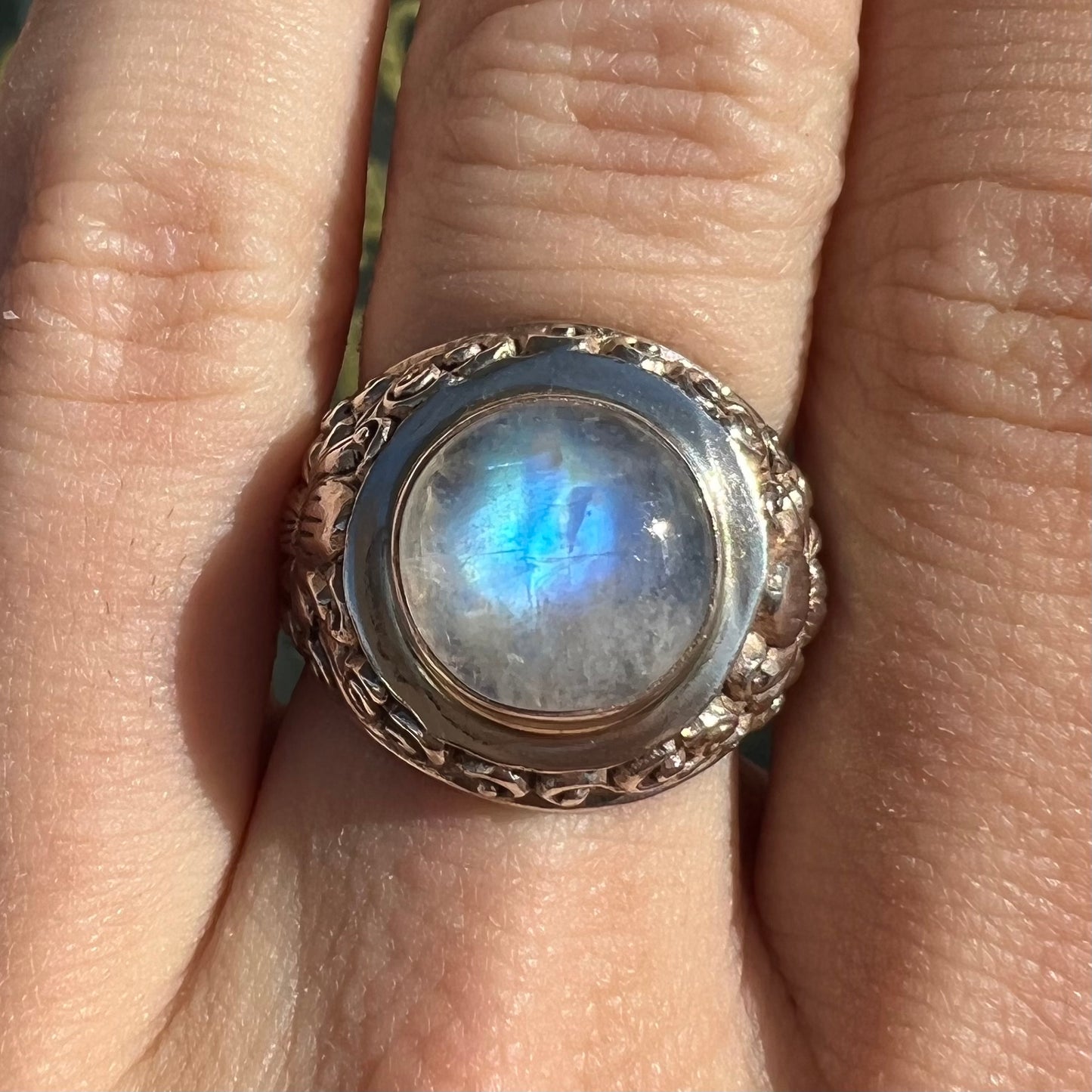 Unisex Moonstone Scroll Ring | Sterling Silver | Estate