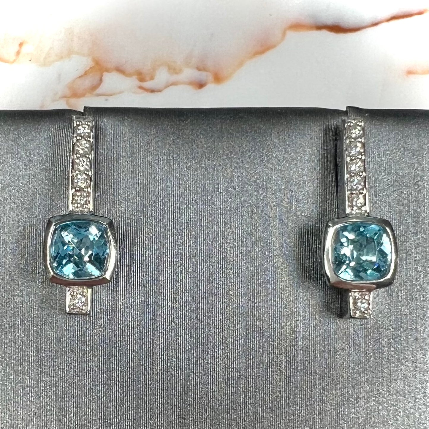Blue Topaz & Diamond Earrings | 14kt